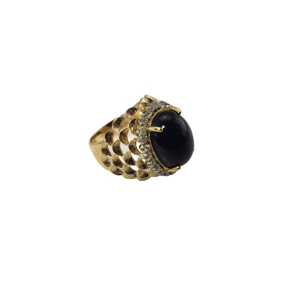 Vintage 14 Karat Yellow Gold Onyx and Diamond Ring Size 7.5 #13316 - Picture 3 of 7